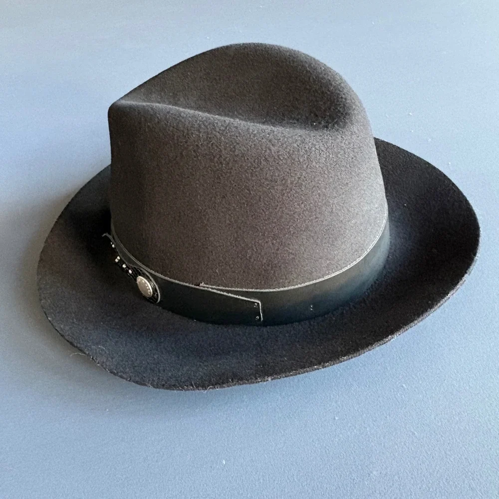 Rag & Bone Wool Fedora Hat | Sz‎ M | Black Studded Leather Band Wide Floppy Brim